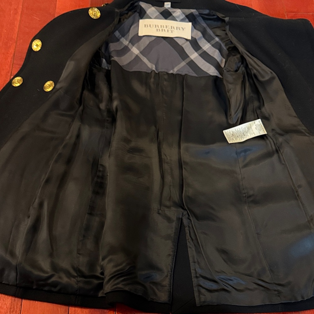 Burberry Brit Black Wool Coat with Gold Accents, Size US 6 - Picture 6 of 8